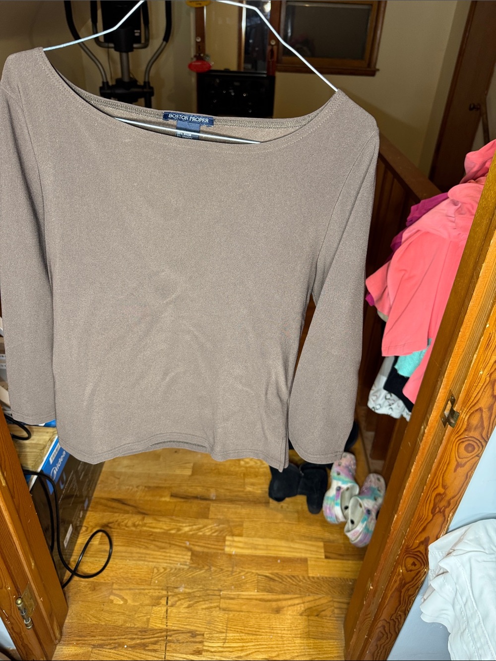 Boston Proper Coral-Pink V-Neck Long Sleeve Top